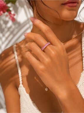 Diamond Pink Crystal Eternity Band Ring